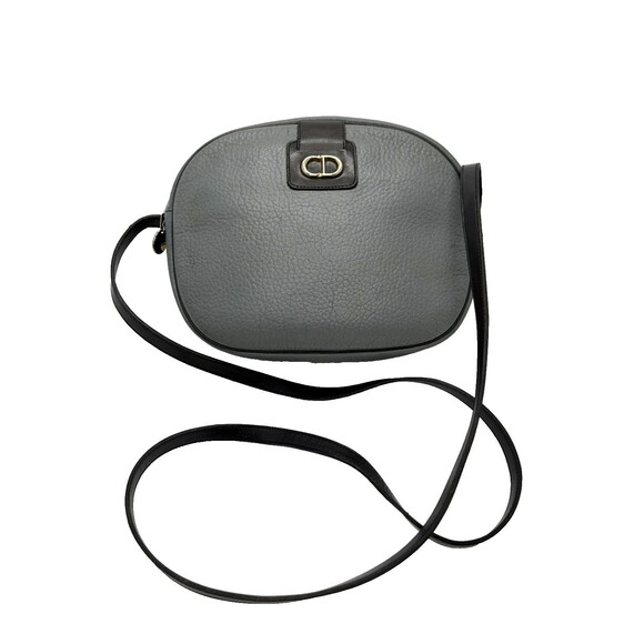 Authentic Christian Dior Vintage Shoulder Bag CD Logo Gray Leather France Made